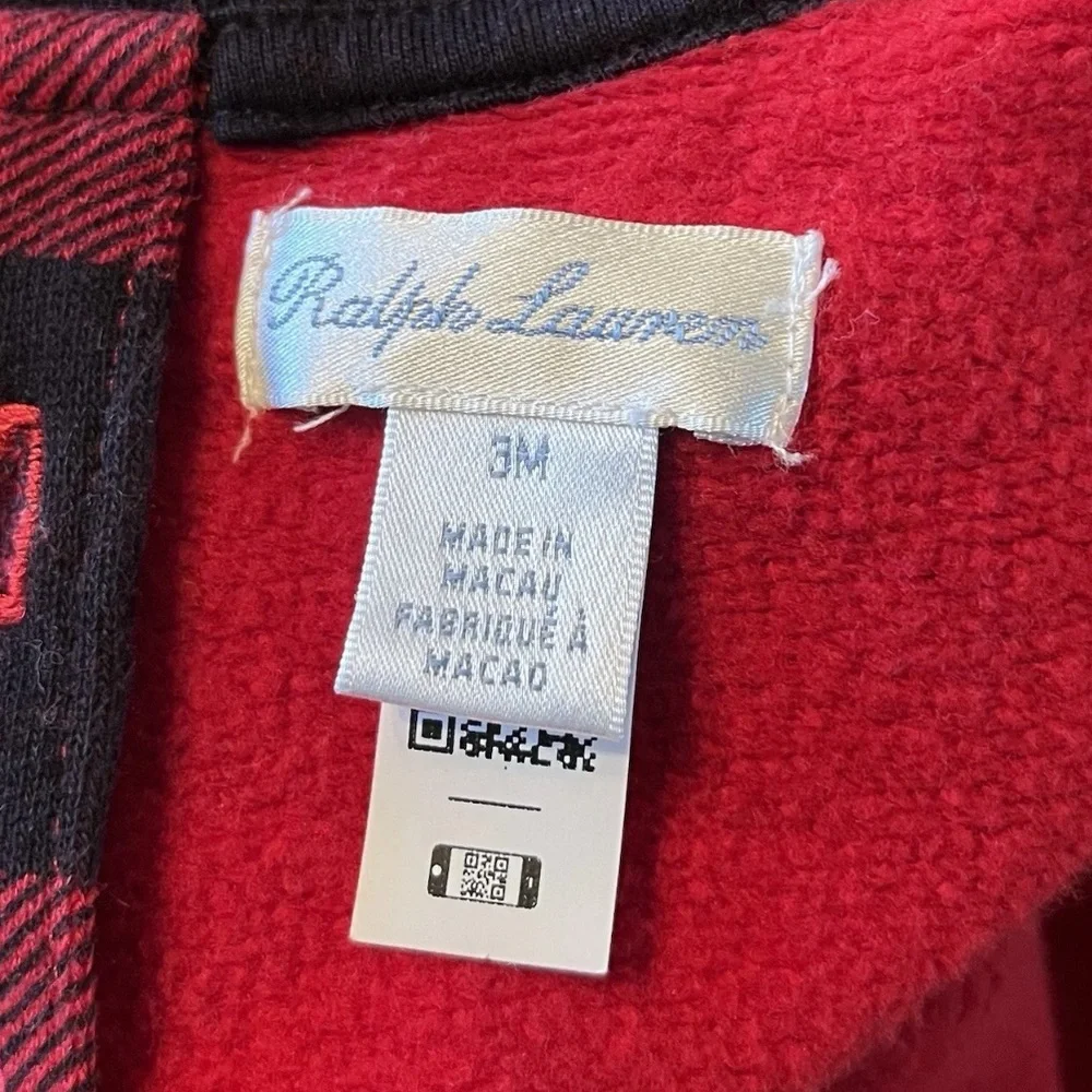 Polo Ralph Lauren Fleece Shirt Infant 3 Months Red Long Sleeve Polo Bear Preppy